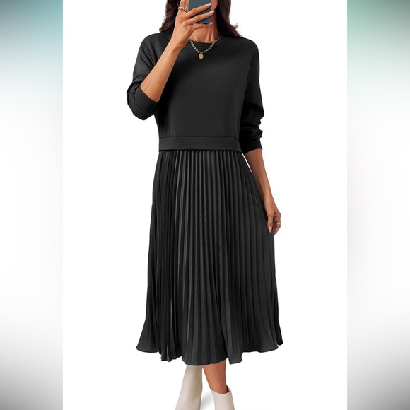 NWT black sweatshirt pleated dress - Picture 2 of 6